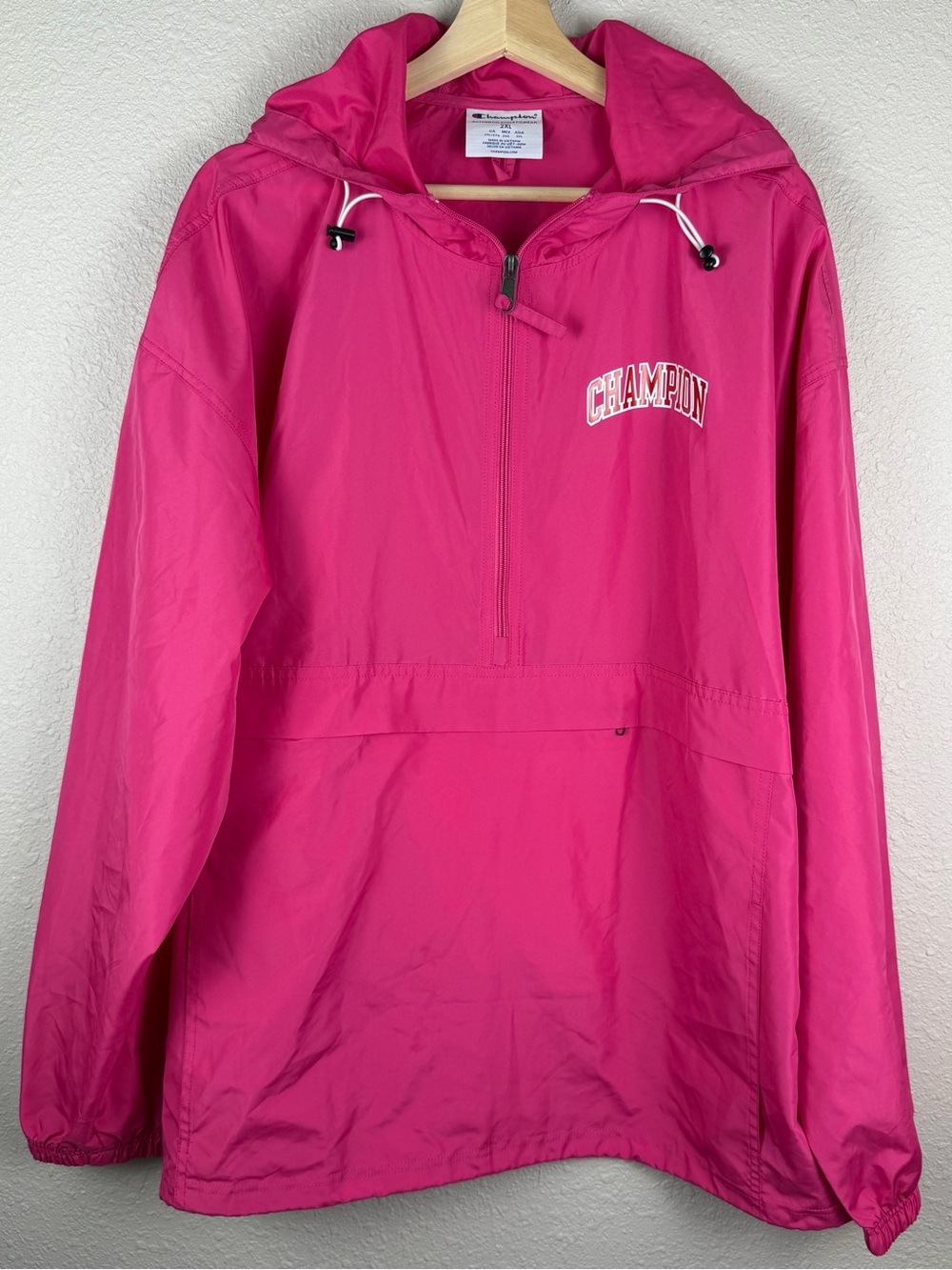 Champion J1015 Packable Anorak Windbreaker Womens 2XL Pink Candy Logo Sleeve